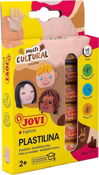 JOVI Knete PLASTILINA farbsortiert, 6 Farben je 15,0 g