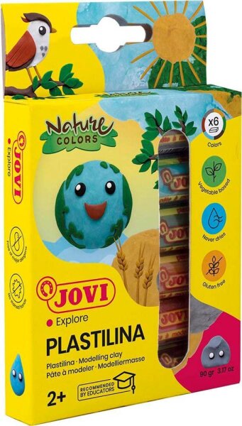 JOVI Knete PLASTILINA farbsortiert, 6 Farben je 15,0 g