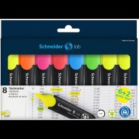 6 + 2 GRATIS: Schneider Job Textmarker farbsortiert, 6...