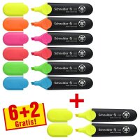 6 + 2 GRATIS: Schneider Job Textmarker farbsortiert, 6...