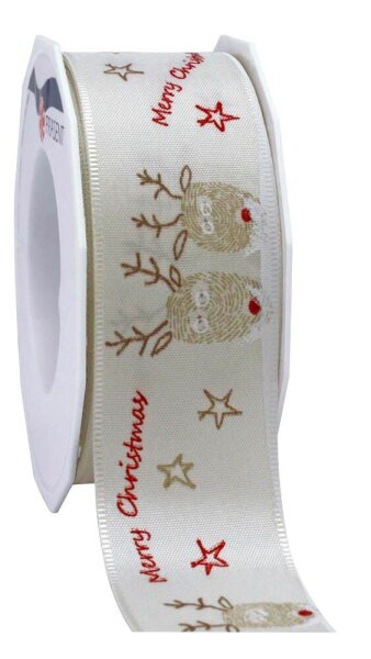 PRÄSENT Geschenkband Kopenhagen seidenmatt weiß/beige 40,0 mm x 20,0 m