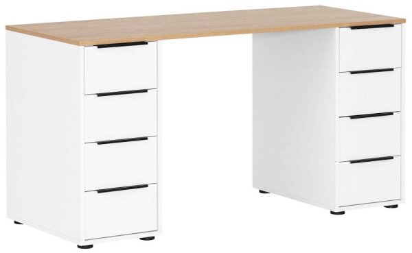 MÖBELPARTNER Elma Schreibtisch weiß, eiche rechteckig, Wangen-Gestell weiß 140,0 x 55,5 cm