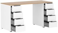 MÖBELPARTNER Elma Schreibtisch weiß, eiche rechteckig, Wangen-Gestell weiß 140,0 x 55,5 cm