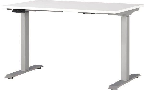 GERMANIA JET höhenverstellbarer Schreibtisch weiß rechteckig, T-Fuß-Gestell silber 120,0 x 80,0 cm