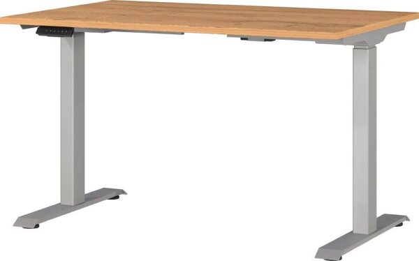 GERMANIA JET höhenverstellbarer Schreibtisch grandson-eiche rechteckig, T-Fuß-Gestell silber 120,0 x 80,0 cm