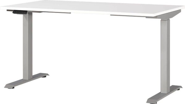GERMANIA JET höhenverstellbarer Schreibtisch weiß rechteckig, T-Fuß-Gestell silber 140,0 x 80,0 cm