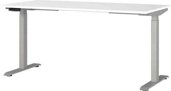 GERMANIA JET höhenverstellbarer Schreibtisch weiß rechteckig, T-Fuß-Gestell silber 160,0 x 80,0 cm