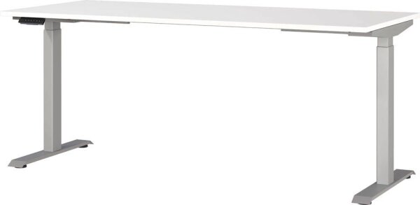 GERMANIA JET höhenverstellbarer Schreibtisch weiß rechteckig, T-Fuß-Gestell silber 180,0 x 80,0 cm