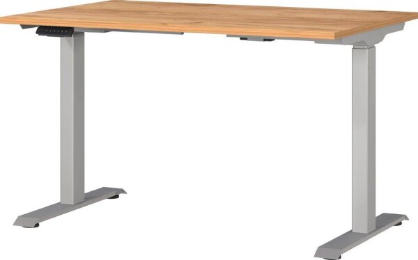 GERMANIA JET höhenverstellbarer Schreibtisch navarra-eiche rechteckig, T-Fuß-Gestell silber 120,0 x 80,0 cm