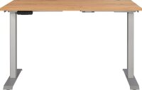 GERMANIA JET höhenverstellbarer Schreibtisch navarra-eiche rechteckig, T-Fuß-Gestell silber 120,0 x 80,0 cm