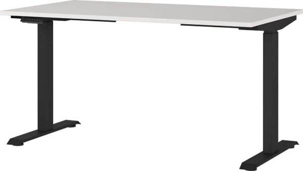 GERMANIA JET höhenverstellbarer Schreibtisch lichtgrau rechteckig, T-Fuß-Gestell schwarz 140,0 x 80,0 cm