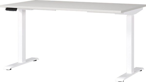 GERMANIA JET höhenverstellbarer Schreibtisch lichtgrau rechteckig, T-Fuß-Gestell weiß 140,0 x 80,0 cm