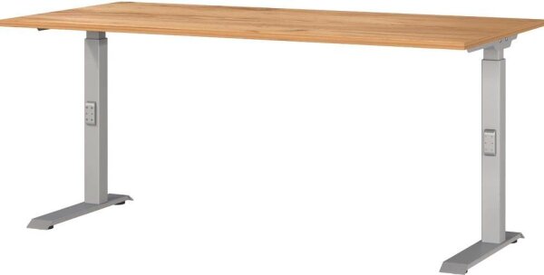 GERMANIA DOWNEY höhenverstellbarer Schreibtisch navarra-eiche rechteckig, C-Fuß-Gestell silber 160,0 x 80,0 cm