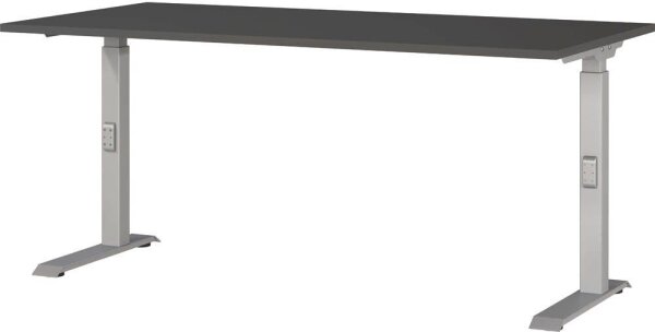 GERMANIA DOWNEY höhenverstellbarer Schreibtisch grafit rechteckig, C-Fuß-Gestell silber 160,0 x 80,0 cm