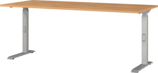 GERMANIA DOWNEY höhenverstellbarer Schreibtisch grandson-eiche rechteckig, C-Fuß-Gestell silber 180,0 x 80,0 cm