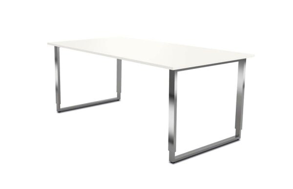 Kerkmann Yukon höhenverstellbarer Schreibtisch weiß rechteckig, Kufen-Gestell silber 180,0 x 80,0 cm
