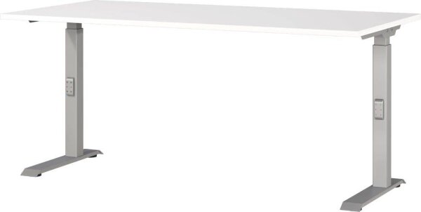 GERMANIA DOWNEY höhenverstellbarer Schreibtisch weiß rechteckig, C-Fuß-Gestell silber 160,0 x 80,0 cm