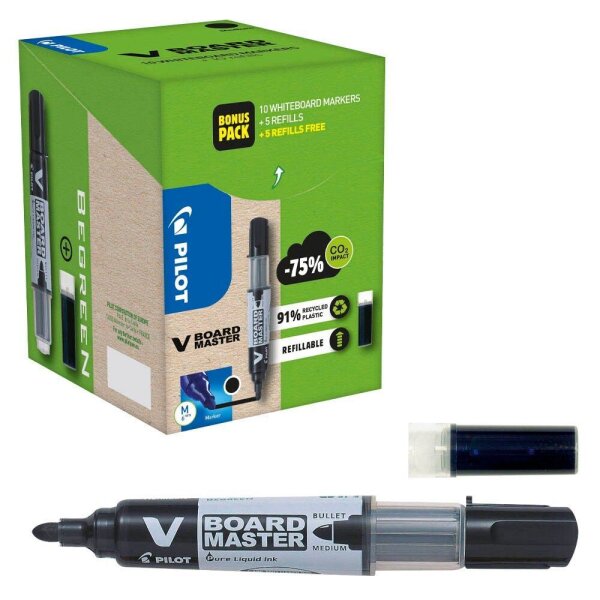 AKTION: PILOT V-Board Master Greenpack Whiteboard-Marker-Set schwarz 2,0 - 5,0 mm, 1 Set + GRATIS 5 Nachfülltuschen