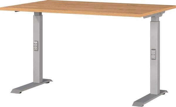GERMANIA DOWNEY höhenverstellbarer Schreibtisch grandson-eiche rechteckig, C-Fuß-Gestell silber 120,0 x 80,0 cm