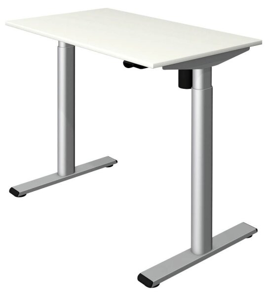 Kerkmann Move 1 base elektrisch höhenverstellbarer Schreibtisch weiß rechteckig, T-Fuß-Gestell silber 100,0 x 60,0 cm