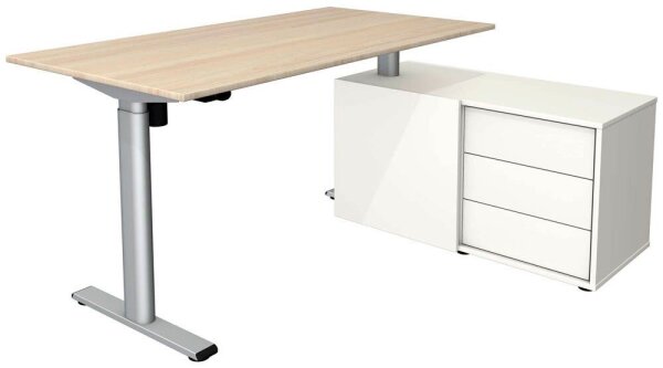Kerkmann Move 1 base elektrisch höhenverstellbarer Schreibtisch ahorn, weiß rechteckig, T-Fuß-Gestell silber 150,0 x 80,0 cm