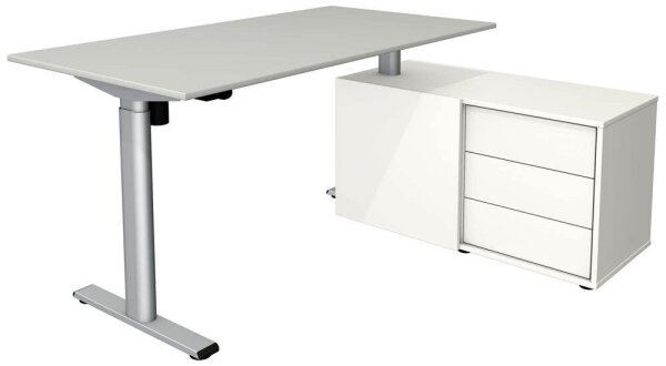 Kerkmann Move 1 base elektrisch höhenverstellbarer Schreibtisch lichtgrau, weiß rechteckig, T-Fuß-Gestell silber 150,0 x 80,0 cm
