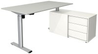 Kerkmann Move 1 base elektrisch höhenverstellbarer Schreibtisch lichtgrau, weiß rechteckig, T-Fuß-Gestell silber 150,0 x 80,0 cm