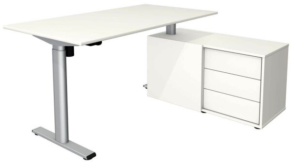 Kerkmann Move 1 base elektrisch höhenverstellbarer Schreibtisch weiß rechteckig, T-Fuß-Gestell silber 150,0 x 80,0 cm