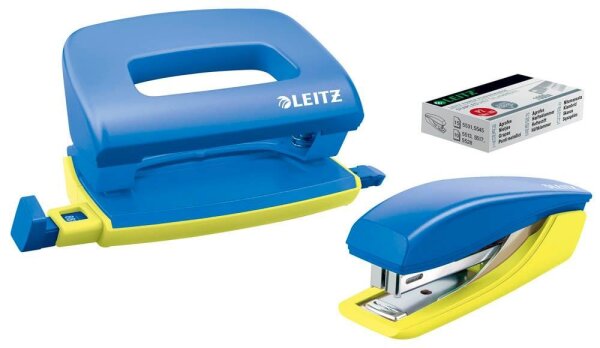 LEITZ Locher und Heftgeräte Set Urban Chic blau/gelb