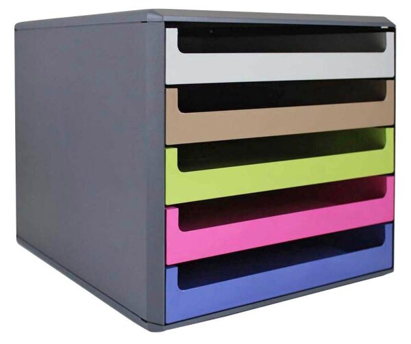 M&M Schubladenbox  hellgrau, karamell, hellgrün, pink, blau 30057674BE, DIN A4 mit 5 Schubladen, 1 St.