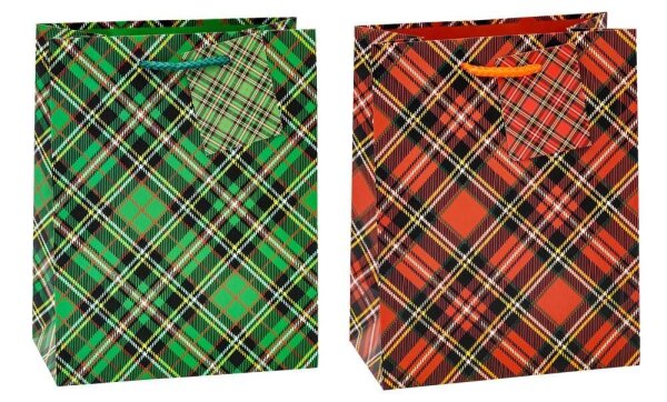 TSI Geschenktüten Tartan Motiv sortiert 26,0 x 32,0 cm, 12 St.