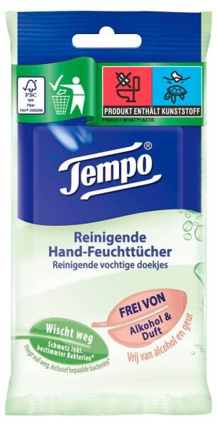 Tempo Handreinigungstücher Reinigend 1-lagig weiß, 10 Tücher