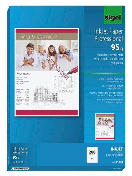 SIGEL Fotopapier IP288 DIN A4 matt 95 g/qm 200 Blatt