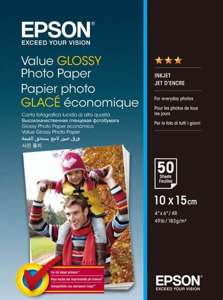 EPSON Fotopapier C13S400038 10,0 x 15,0 cm hochglänzend 183 g/qm 50 Blatt