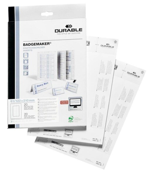 DURABLE Einsteckschilder für Namensschilder Badgemaker 21,0 x 6,1 cm, 20 St.