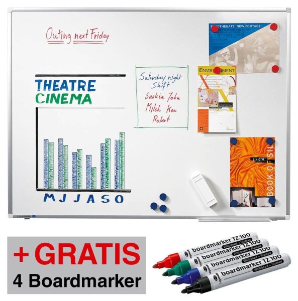 AKTION: Legamaster Whiteboard PREMIUM PLUS 90,0 x 60,0 cm weiß emaillierter Stahl + GRATIS 4 Boardmarker TZ 100 farbsortiert