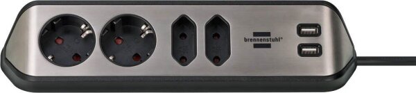 brennenstuhl estilo 4-fach Steckdosenleiste 2,0 m silber mit USB-Buchse