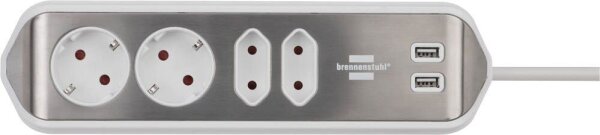 brennenstuhl estilo 4-fach Steckdosenleiste 2,0 m silber mit USB-Buchse