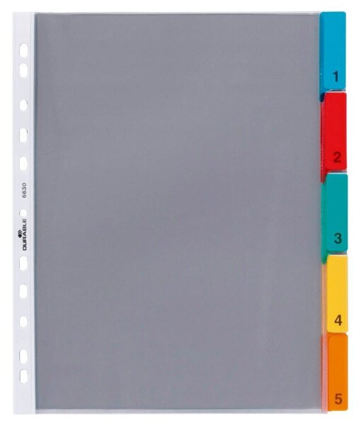 DURABLE Ordnerregister DIN A4 Vollformat, Überbreite blanko transparent 5-teilig, 1 St.