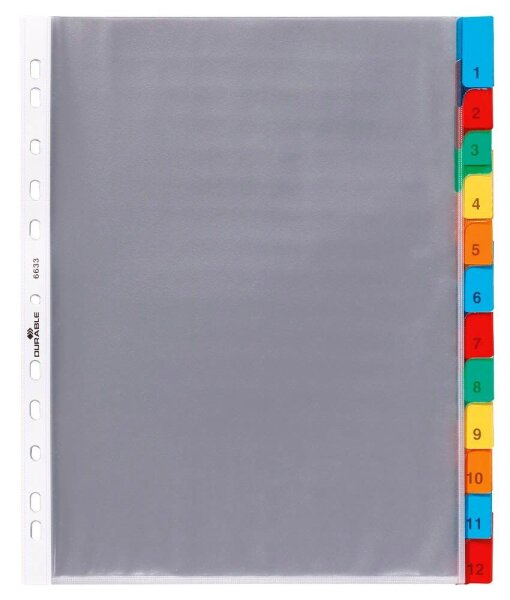 DURABLE Ordnerregister DIN A4 Vollformat, Überbreite blanko transparent 12-teilig, 1 St.