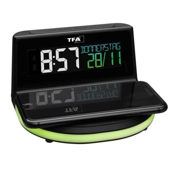 TFA® digitaler Wecker 60.2028.01 CHARGE IT WIRELESS schwarz Kunststoff 136,0 x 126,0 mm