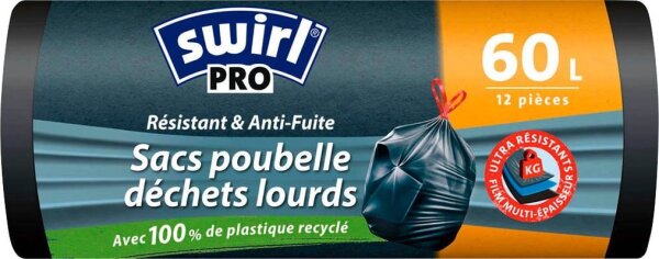 swirl® Schwerlastsäcke PROFI 1183 60,0 l schwarz, 12 St.