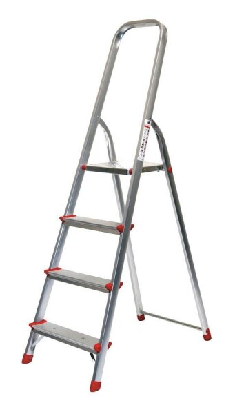 SZ Metall Stehleiter einseitig silber 4 Stufen, H: 157,0 cm