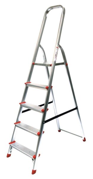 SZ Metall Stehleiter einseitig silber 5 Stufen, H: 180,0 cm