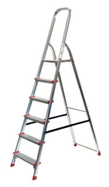 SZ Metall Stehleiter einseitig silber 6 Stufen, H: 203,0 cm