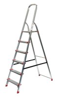 SZ Metall Stehleiter einseitig silber 6 Stufen, H: 203,0 cm
