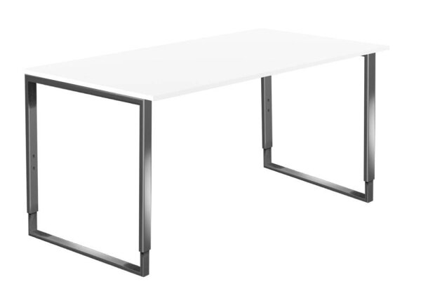 Kerkmann Yukon höhenverstellbarer Schreibtisch weiß rechteckig, Kufen-Gestell silber 160,0 x 80,0 cm