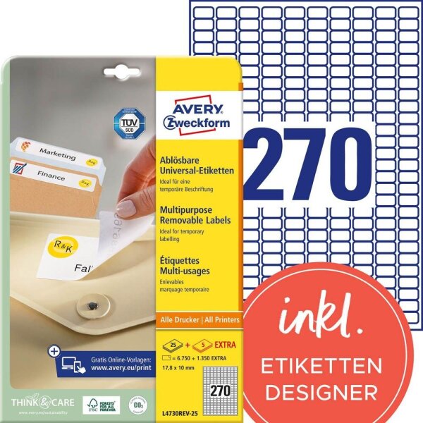 AVERY Zweckform Etiketten L4730REV-25 weiß 17,8 x 10,0 mm, 30 Blatt