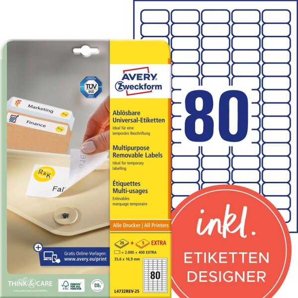 AVERY Zweckform Etiketten L4732REV-25 weiß 35,6 x 16,9 mm, 30 Blatt