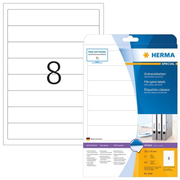 HERMA Ordneretiketten 5160 weiß, 25 Blatt
